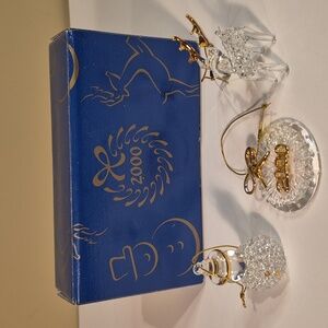 AVON Vintage 2000 Handspun Glass 22K Gold Wreath Snowman Reindeer Ornaments